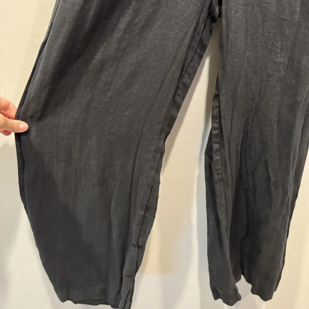 Reformation Jager Jumpsuit 100% Linen Pant FLAWED Black Tie Up Back Womens sz 6